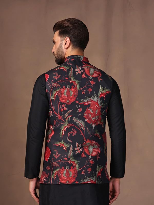 Image of KISAH Men's Cotton Blend Printed Nehru Jacket | Ethnic Waistcoat Wedding Festive