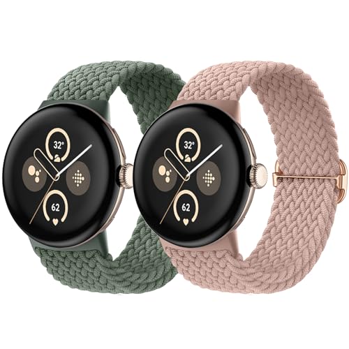 Maledan 2 Stück Geflochtenes Armband Kompatibel mit Google Pixel Watch 2 Armband Elastisches Nylon Sport Loop Band für Google Pixel Watch 4/3 41mm/2/1 für Damen Herren