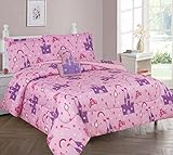 Elegant Home Multicolor Pink Purple Princess Palace Castle Design 6 Piece Comforter Bedding Set for Girls / Kids Bed In a Bag With Sheet Set & Decorative TOY Pillow # Princess Palace 2 (Twin Size)