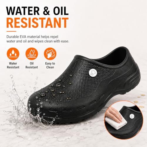 Image of Chef Shoes for Men & Women, Non Slip Waterproof Kitchen Clogs, Oil Resistant Slip On Work Shoes, Lightweight Closed Toe Nursing Shoes for Restaurant, Healthcare, Garden, Cleaning