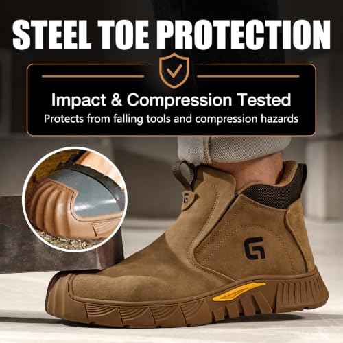 Image of GLANOUDUN Welding Work Boots for Men Slip on Steel Toe Shoes for Men Indestructible Steel Toe Boots Welder Men's Working Shoes Fireproof Safety Footwear for Construction Men's Work & Safety Footwear