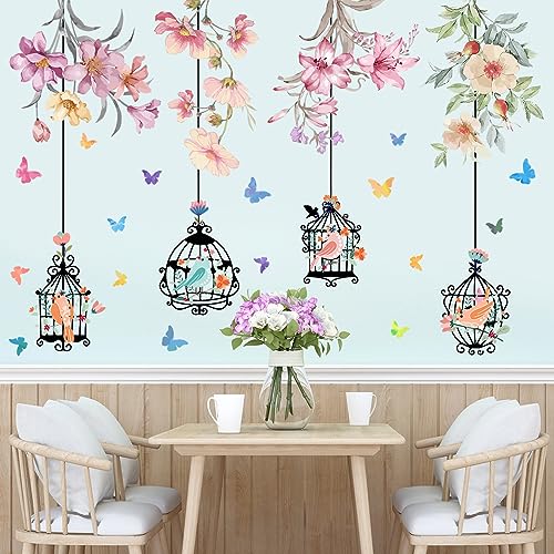 Vinilos Decorativos con Diseño de Jaula y Flores, Pack 2