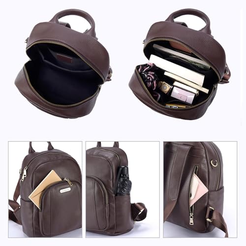 Women's Genuine Leather Travel Backpack, 12.9 Inch Laptop Backpack with Anti-Theft Pocket, Durable Computer Bag for Work & Commuting, Coffee Brown4