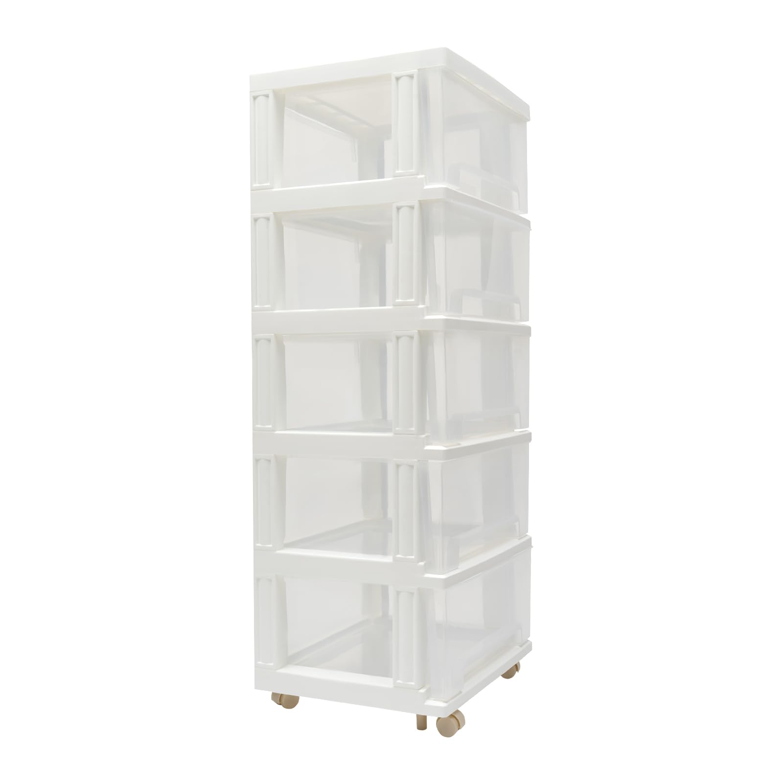 Cassettiera bianca | Cassettiera con 5 cassetti in plastica trasparente per scrivania, ufficio, cassetti, scatola con cassetti (bianco)