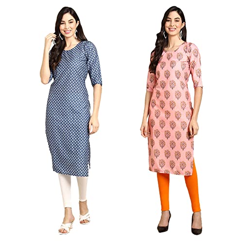 Image of Pinkmint Designer Woman's Crepe Multicolored Straight Kurta [A-355-330]
