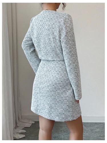 Image of SOLY HUX Women's 2 Piece Outfits Plaid Long Sleeve Button Down Cropped Jacket and Sleeveless Mini Dress Sets