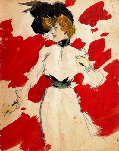 Cuadro lienzos Ritratto di signora de Ramon Casas Y Carbó, decoración sala de estar, 60x90cm