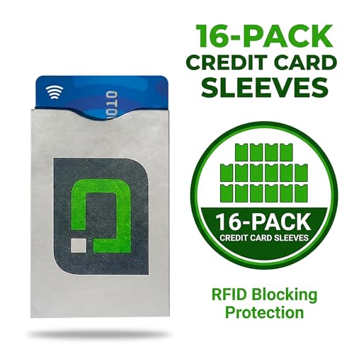 Image of RFID Blocking Credit Card Sleeve Protectors - USA Made Slim Wallet Inserts for Credit Cards, Debit Cards & ID Protection (16, Green Logo -16 Pack)