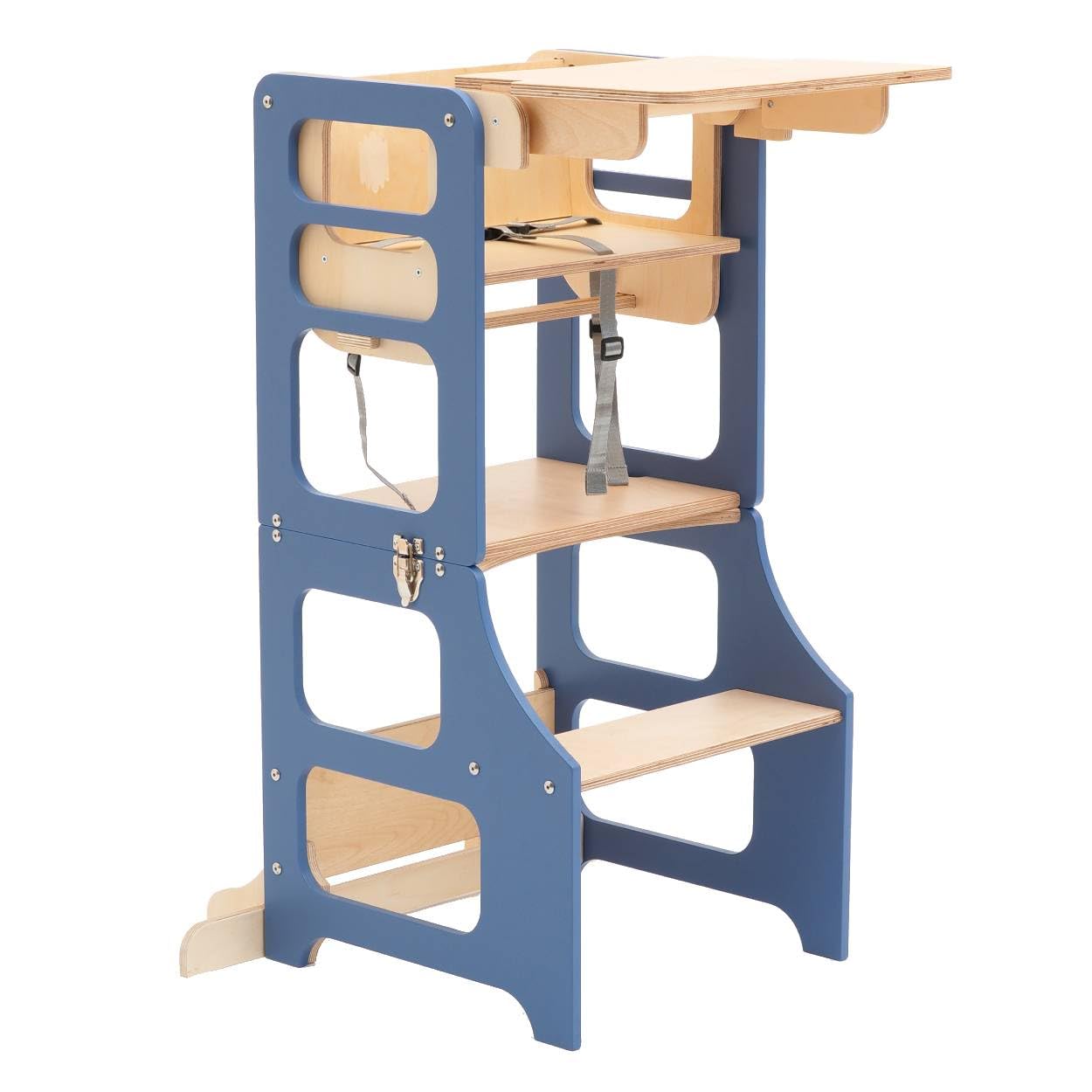 Duck WoodWorks multifunctional high char transformable kitchen tower and table with chair (Blue)