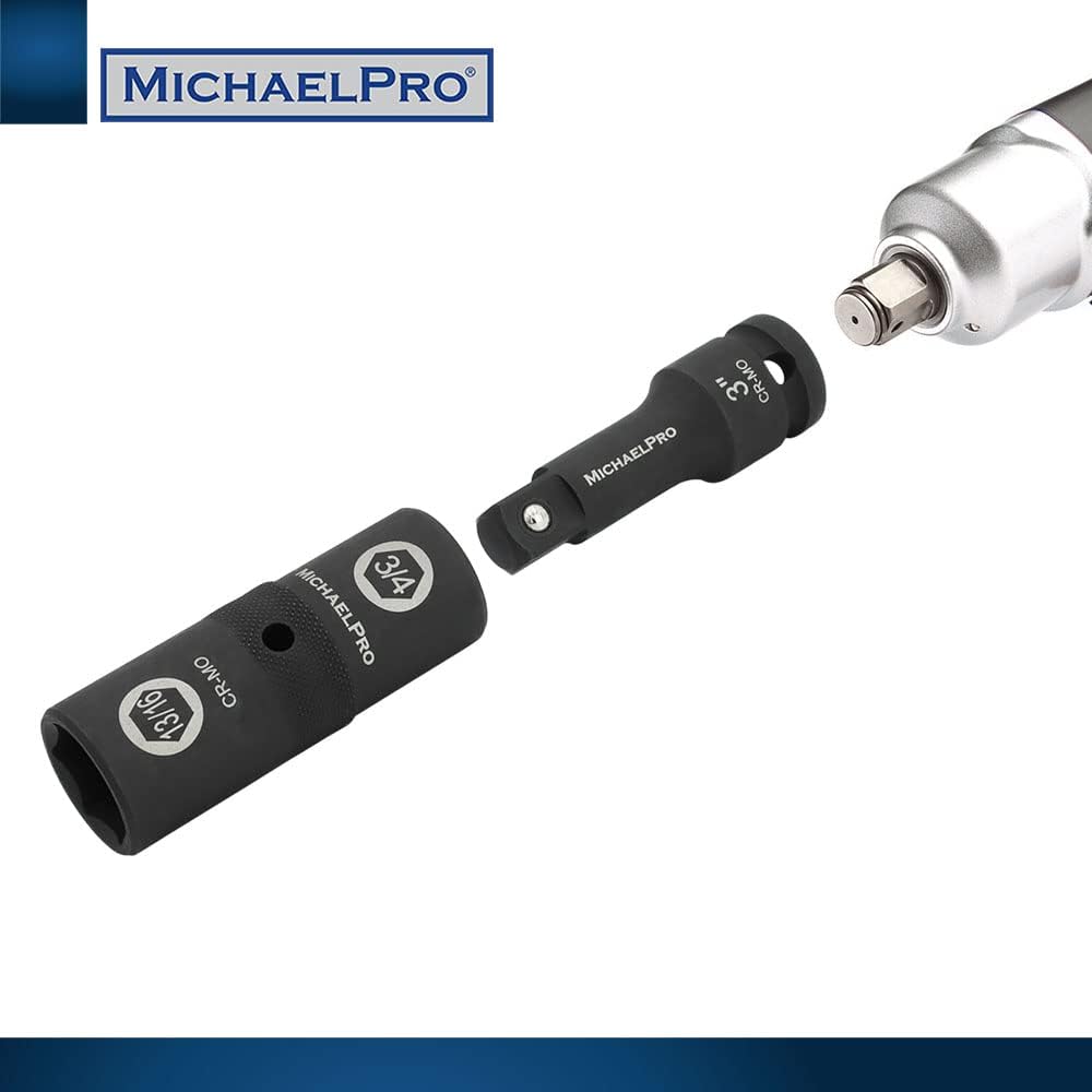 MichaelPro 4-Piece Lug Nut Socket Set, 1/2'' Drive Impact Flip Socket, SAE & Metric (3/4'', 13/16'', 7/8'', 17,19, 21 mm), High Torque Resistant Cr-Mo Steel, Extension Bar and Case Included - MP005022
