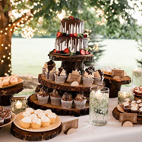 Winlyn 30 Pcs Rustic Wood Wedding Place Card Holders With 32 Pcs Kraft Tented Cards Half-Round Table Numbers Holder Stand Wooden Memo Holder Card Photo Picture Note Clip Holders Escort Card Holder thumb #4