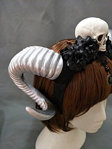 Qhome Handmade Steampunk Skull Flowers Horns Headband Female Floral Antler Halloween Headdress Hair Accessory Goth #TOP2