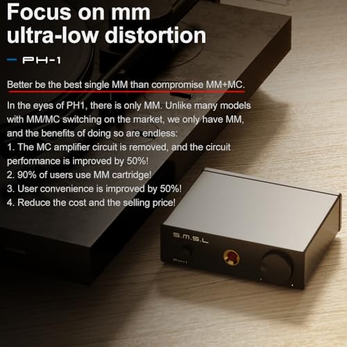 image for S.M.S.L PH-1 MM Phono Preamp,46dB Gain/Low Distortion,CNC-Made, Headph