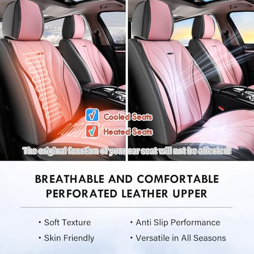 Image of Coverado Front Seat Covers, Luxury Leather Seat Covers for Cars, Automotive Seat Cover, Car Seat Protector Waterproof, Premium Car Seat Covers Car Seat Cushions Universal Fit for Most Cars (Gray&Pink)