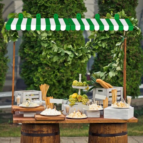 Image of 2 Piece Circus Awning Decoration 3D Carnival Tent Awning Wall Decorations for Circus Theme Party, Carnival Stand, Party Favors Supplies (Green and White)