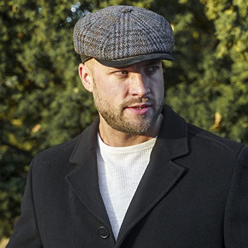 Sterkowski Malone Cap | 100% Tweed 8 Piece Newsboy Cap | Newsboy Caps For Men Paperboy Caps For Men Irish Tweed Women Paige Boy Caps Irish Touring Cap Donegal Tweed Cap Cap Apple 60 Cm Blue Check #TOP4