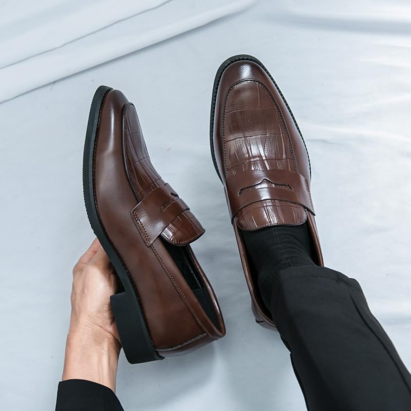 Image of HuitJours Men Two Tone Colors Penny Loafer Slip On Pull on Dress Shoes Casual Boat Shoes Moccasins