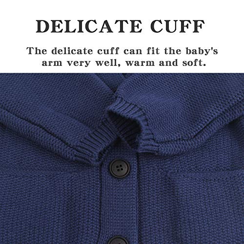Casaco de algodão com botão e manga comprida e gola V Peecabe Baby Boy Girl Sweater, Azul marino, 3T