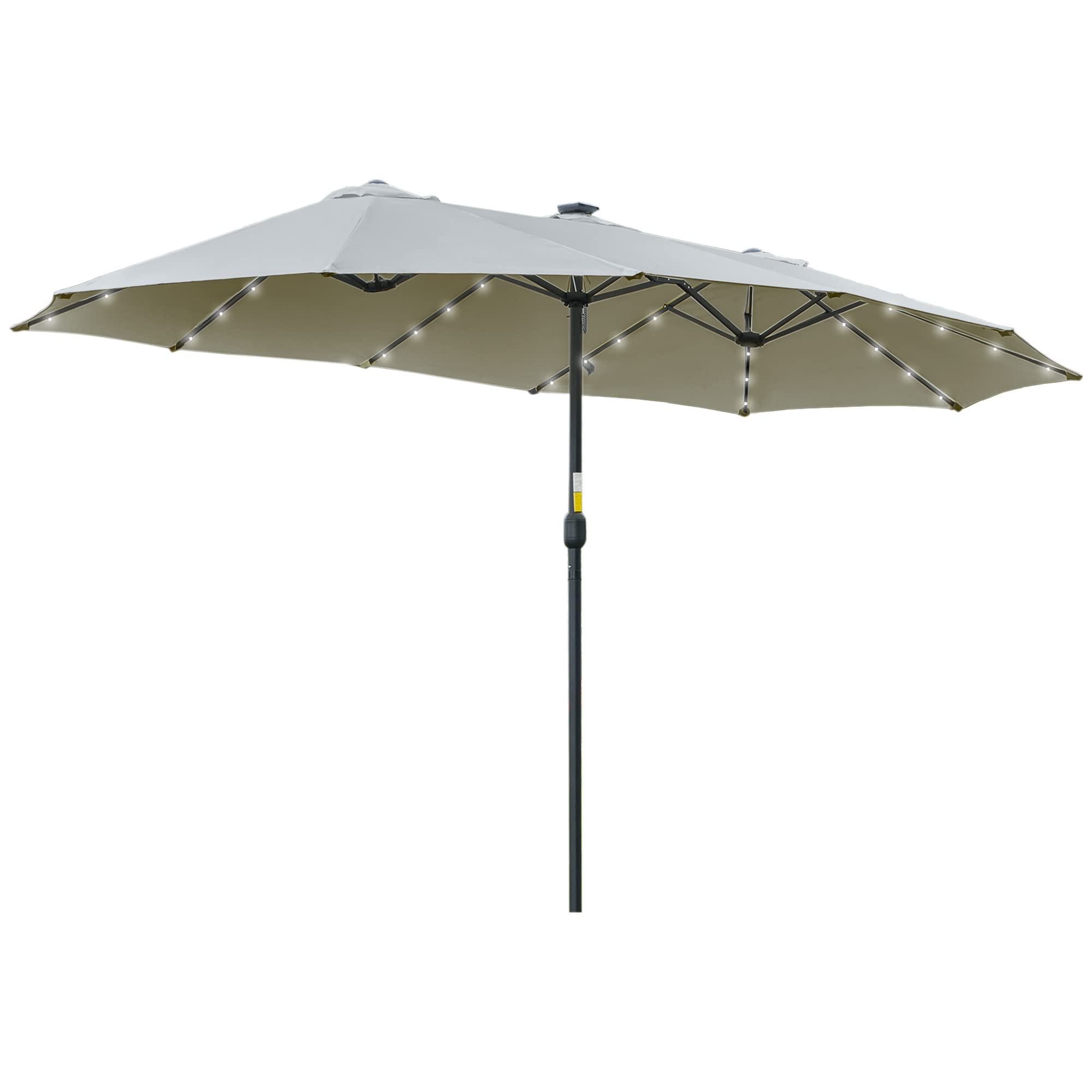 Outsunny Sombrilla Doble de Jardín con 48 Luces LED Solar 450x265x240 cm Parasol para Patio con Manivela Protección Solar para Terraza Balcón Piscina