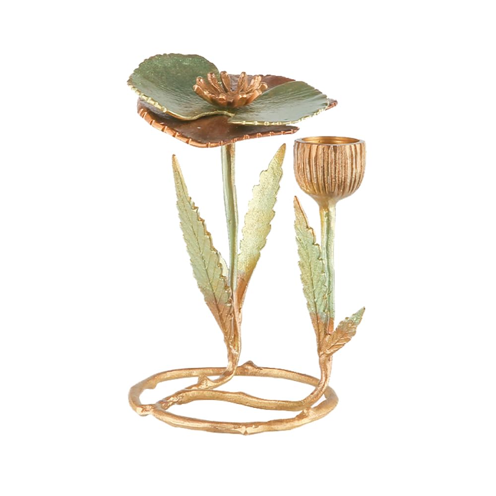 Hand-Forged Elaborated Brass Candle Holder,Flower Candle Sticks Holder Decor for Dining Room Table Wedding Mantel Dinner Party (L)