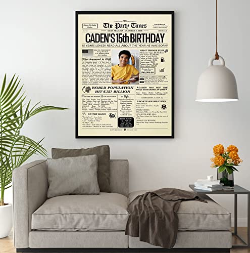 Personalized 15Th Birthday Party Decorations For Kids, Girls, Boys, Back To Newspaper Poster Gifts, Gift For Dad, Mom, Him, Her, Father, Mother Turning 15 Years Old, Back To Custom Poster With Your Personalized Photo, Unique Gift Idea #TOP2