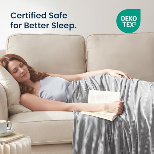 SLEEP ZONE Cooling Blankets for Hot Sleepers, Summer Blanket Thin Lightweight for Bed Couch, Arc-Chill Q-Max 0.5 Cooling Throw Blanket on Night Sweats (Grey Stripe, 50''x70'') - image 5