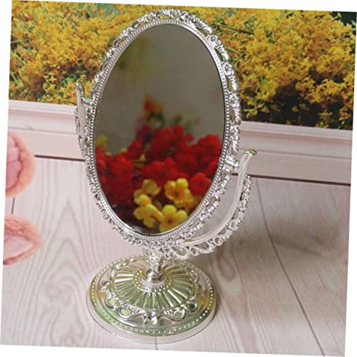 Ipetboom Double Sided Mirror Vintage Hand Mirror Silver Desk Mirror Vintage Cosmetic Makeup Vanity Mirror Oval Desktop Mirror Small Handheld Makeup Mirror Girl European Style - Image 8