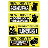 4Pcs Cat Cartoon Student New Driver Magnet Sticker, Funny Magnetic Student Driver Signs, Not Easily Damaged by Water New Driver Accessories Supplies for Trucks & Cars