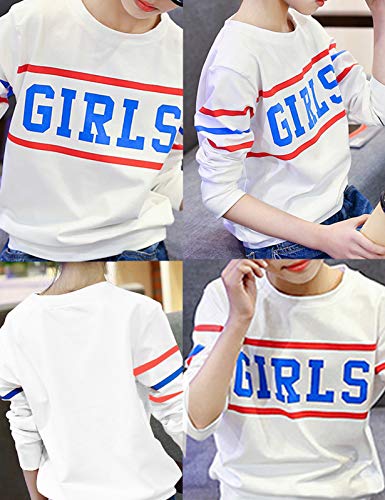 Image of Big Girls Letters Decor White Knitted Pullover Wahsed Flowers Embroidery Jeans Pants Set