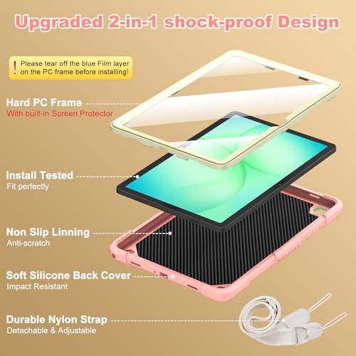 Image of Cover for Samsung Galaxy Tab A11+ Plus /A9+ Plus Case with Screen Protector, Galaxy Tab A11+ /A9+ 11 inch 2025 /2023 Released with Butterfly Stand Shoulder Strap Shockproof case for Kids Girl, Pink