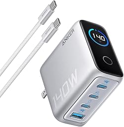 Anker Charger (140W, 4 Ports) with USB-C & USB-C ケーブル シルバー【PSE技術基準適合/折りたたみ式プラグ】iPhone 17 MacBook PD対応Windows PC iPad Galaxy Android スマートフォン ノートPC 各種