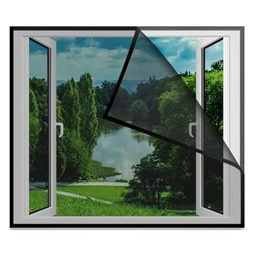 Self-Adhesives Window Fly Screen for Windows, Adjustable DIY Fly Mosquito Net, 1 PCS Tear-Proof Cat Bird Isolation Net, Indoor Cat Safety Netting (100x130cm,Black Net-Black Tape)