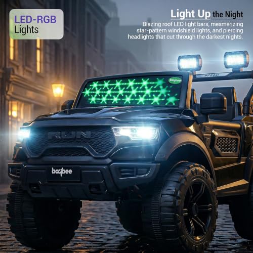Image of Baybee 4x4 TurboX Pro Electric Car for Kids with Remote Control | Baby Electric Rideon Cars with Swing Mode, RGB Lights & Music | Rechargeable Battery Operated Jeep for Kids 2+ Years (Metallic Black)