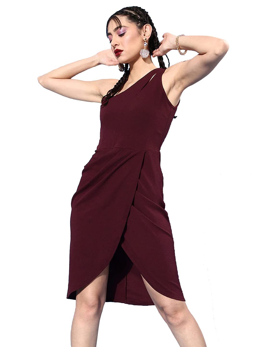 Rare Women Casual Wine Colour Knee Length Solid Dress