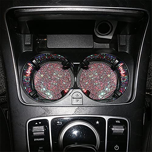 PTNKUIIY 2 Stücke Bling Kristall Auto Untersetzer,Universal Glitzer Strass Auto Getränkehalter Auto Innere Zubehör Silikon Anti-Rutsch Untersetzer Bling Kristall Auto Zubehor Innenraum,Bunt