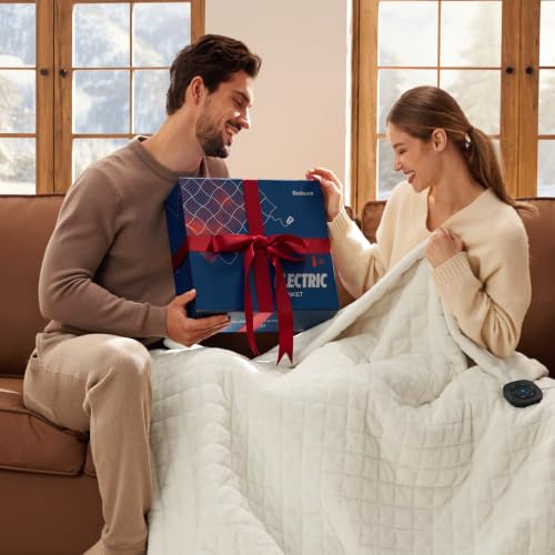 Image of Bedsure Luxury Quilted Heated Blanket Twin, Thick Electric Blanket, Gray