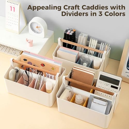 Image of Lnrueg 3 PCS Craft Caddies with Handle,9.8'' x 7.1'' x 5.9'' Caddy Organizer With Handle, Divided Baskets for Pencil Caddy、marker caddy、art bin, Diaper Organizer Caddy with Detachable Dividers