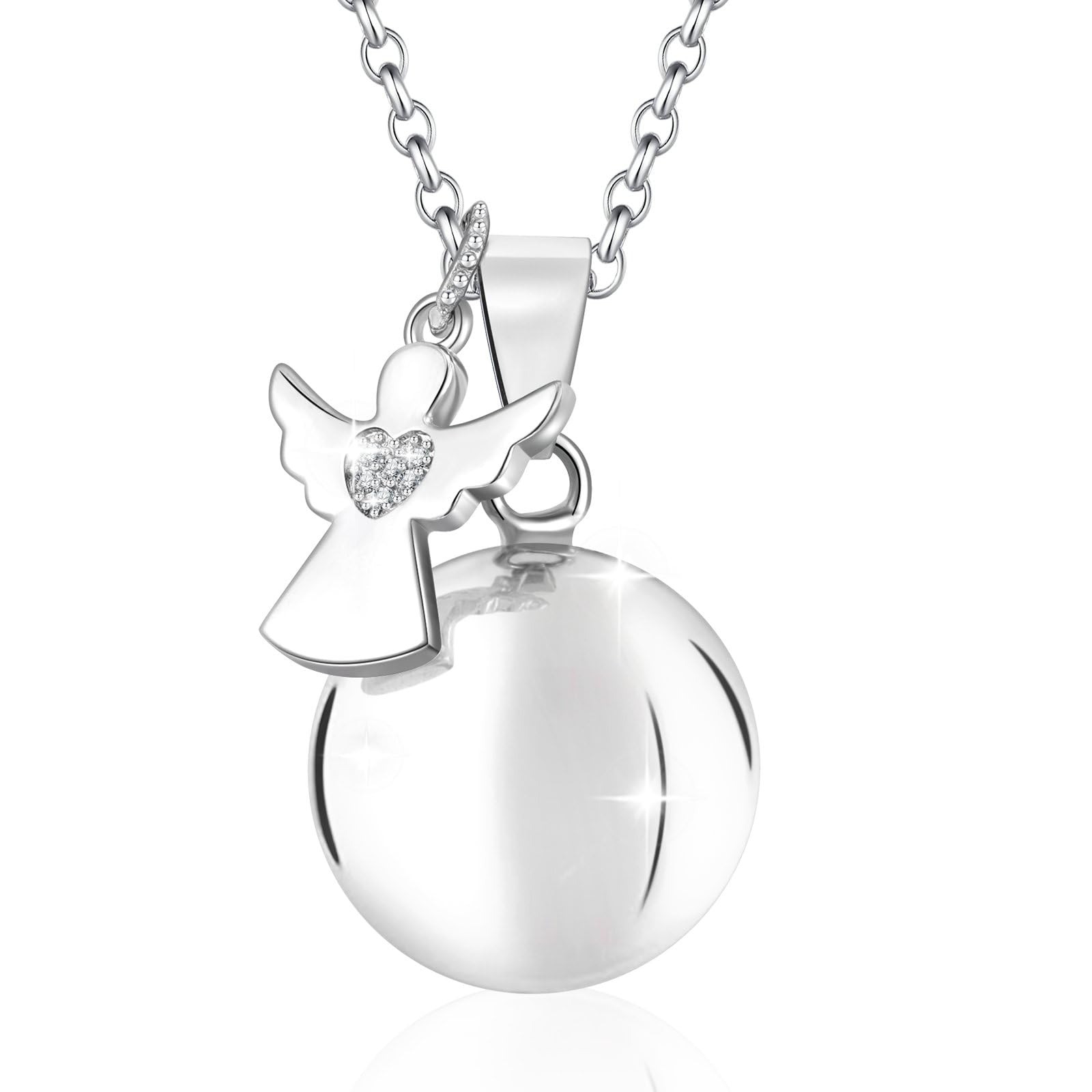 Richiamo Dell'Angelo Collar Per Donna In Gravidanza, Lunghezza 110 Cm Collana In Argento 925 Donna Con Sferico Pendentivo, Regali Perfutura Mamma, Amica, Sorella
