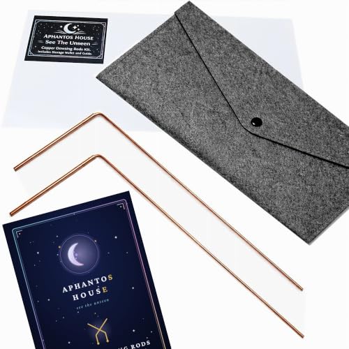 Copper Dowsing Rods Kit | Storage Wallet 20 page Guide & Findings Log | 99.9% Pure Copper | Ghost Hunting Divining Water Finding | Smooth Rotating Handles | Gift-Ready Set | Aphantos House