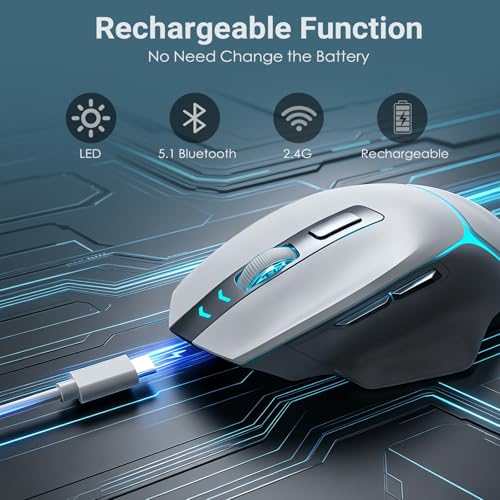Image of GAMCATZ Bluetooth Wireless Gaming Mouse for Mac & iPad, White 12500 DPI RGB Mouse with Tri-Mode (2.4G /USB-C /Wired), Rechargeable Ergonomic Computer Mice for Laptop, PC & Apple Devices