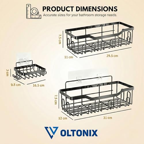 Image of Corner Shelf /Rack for BathroomWithout Drill Wall Metal Self Adhesive Bathroom Shelf /Shelf for Kitchen Corner Rack Wall Mounted Bathroom Fittings /Storage (3pcs-Caddy)
