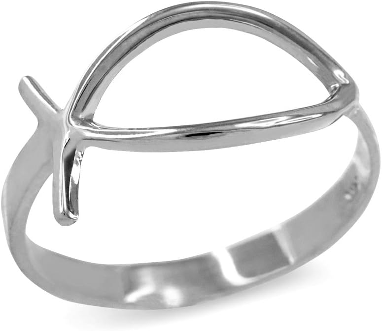 Christianity Symbol Ichtus Ring in Polished 925 Sterling Silver
