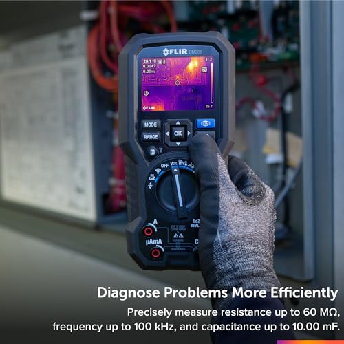 Image of FLIR DM286 Industrial Grade Thermal Imager and Multi-Meter for Electrical Inspection and Diagnostics | Lepton sensor, MSX, -5 to 300C, METERLiNK, 30,000 images, 2 Li-Po batteries, leads, temp probe, pouch