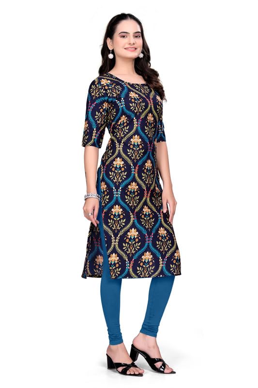 Image of Women's Floral Printed Crepe Knee-Length Kurti Vinod Parent 124