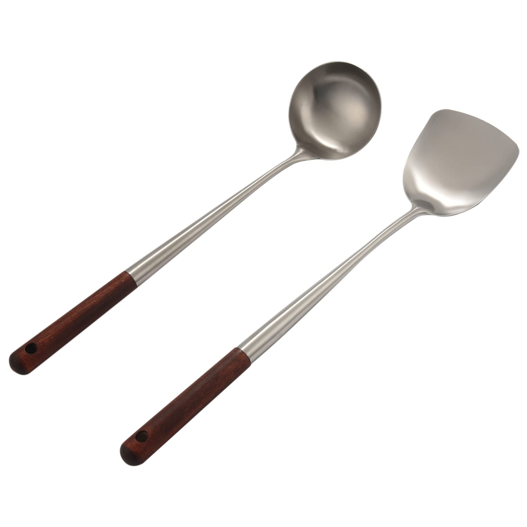 Geieold Wok Spatula and Ladle Tool Set, 17 Inches Spatula for Wok, Stainless Steel Wok Spatula