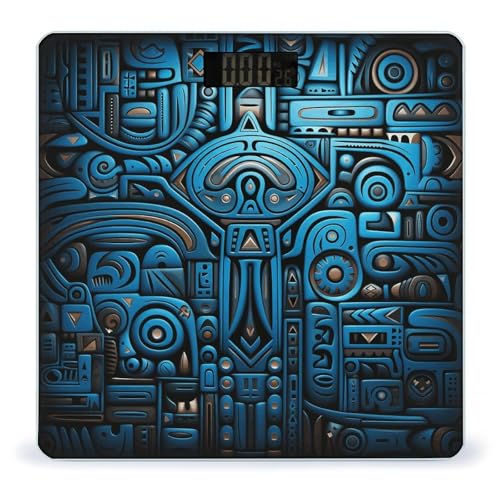 Báscula digital de baño patrón tribal azul y negro