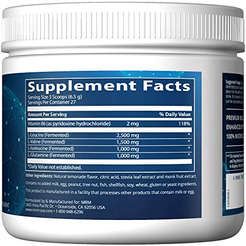 Image of MRM BCAA + G Powder - Ultimate Recovery Drink - For Women & Men - Formula with Branched-Chain Amino Acids & Glutamine, Supports Muscle Recovery, Vegan, Keto, Gluten-Free - 27 Servings, Lemonade Flavor