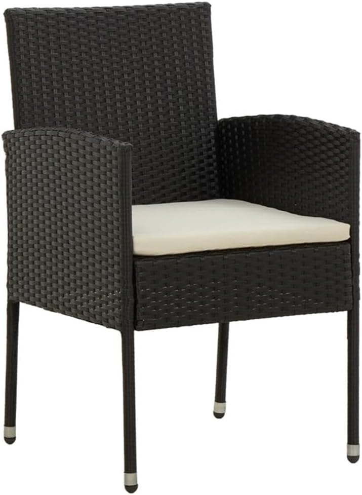 BOWERY HILL Outdoor Rectangular Patio Dining Set, Seats 8, Poly Rattan and Steel Construction, Black Finish, Weather-Resistant, Cushioned Seating, Rustic Acacia Wood Surface, Garden or Terrace Dining