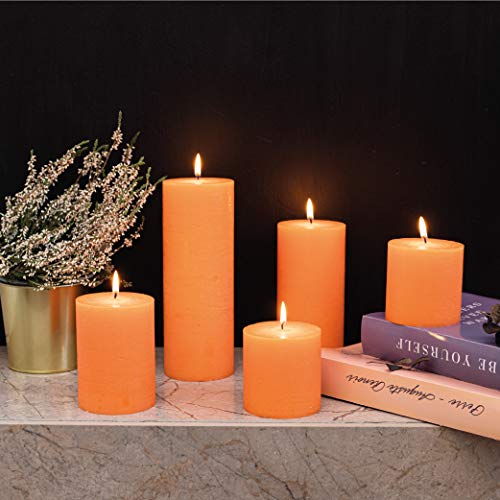Candwax 3X8 Pillar Candle Set Of 2 - Decorative Rustic Candles Unscented And No Drip Candles - Ideal As Thanksgiving Candles Or Large Candles For Home Interior - Orange Candles #TOP6