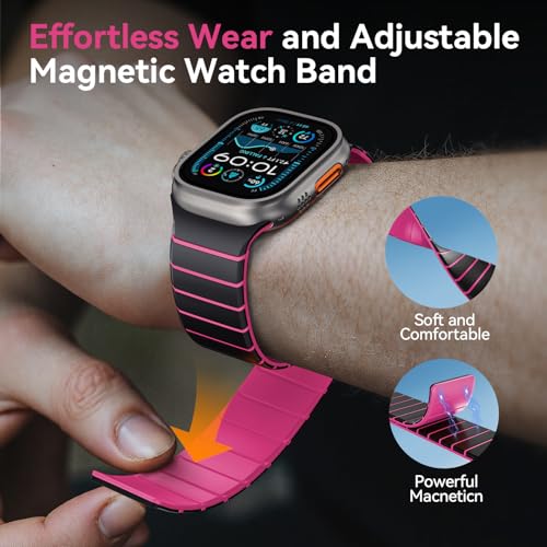 Image of X-it Magnetic Watch Band for Apple Watch Ultra 49mm, 46mm /45mm /44mm, Soft Silicone Sport Strap with Strong Magnet for Men and Women, Compatible with Apple Watch Series 11 /10 /9 /8 /7 /6 /5 /4 /3 /2 /1 and SE